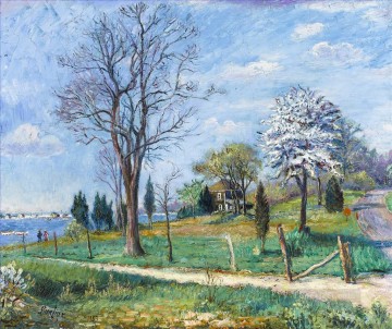 Landscapes Painting - a lakeshore 1953 landscape